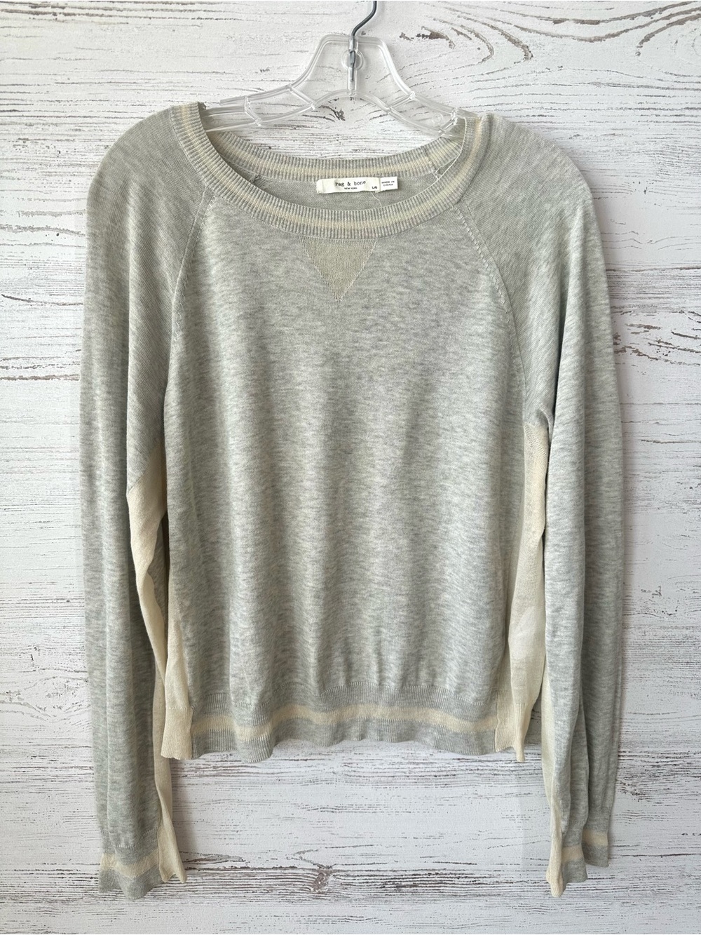 RAG & BONE Lightweight Pima Cotton Color Block Ringer Crewneck Sweater Large